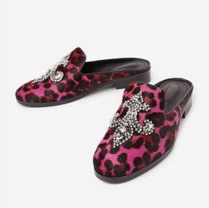 The Kooples Pink and Black Leopard Print Mules